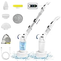 VEWIOR Electric Spin Scrubber, Cordless Cleaning Brush with Display and 3 Adjustable Angle 2 Speeds 4 Replaceable Brush Heads, Power Shower Scrubber with Extension Handle for Floor Bathroom Tile Grout