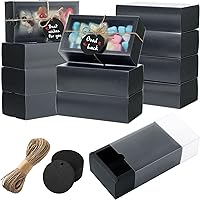 Roowest 50 Sets Kraft Gift Boxes Rectangle Kraft Paper Drawer Box with Window Homemade Soap Box with Blank Tags and Jute String for Jewelry Candy Wrapping Party Favor(Black, 6.3 x 3.5 x 2 Inch)