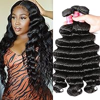 Nadula 8A Brazilian Loose Deep Wave Hair 3 Bundles 100% Unprocessed Virgin Loose Deep Wave Hair Weave Natural Color (20 22 24)