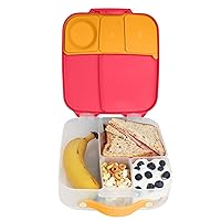 b.box Lunch Box for Kids: Jumbo Bento Box with 4 Compartments (2 Leak proof), Removable Divider, Gel Cold Pack. For Big Eaters Ages 3+. School Supplies (Strawberry Shake, 8½ Cup Capacity)