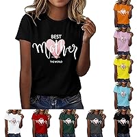 Casual Best Mother in The World Blouse Women's Love Letter Printed Round Neck Short Sleeved T-Shirt Simple Thin Shirts