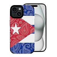 Paisley and Cuban Flag Funny Leather Phone Case Compatible with iPhone 15 Slim Protective Shell Trendy Cover