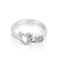 925 Sterling Silver Heart Ring 2mm (0.03 ct. tw) Diamond Heart Love Lock Down Ring Size 5-9.This Handcrafted Silver Ring is The Perfect Holiday Gift Jewelry Gift for Women