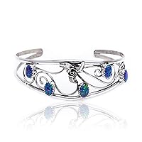$250Tag Flower Blue Opal Silver Certified Navajo Native Cuff Bracelet 13109-4 Made by Loma Siiva