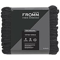 Fromm ColorSafe 100% Cotton Bleach Proof Salon Hair Towels for Hairstylists, Barbers, Spa, Gym in Black, 16