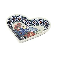 Blue Rose Polish Pottery Garden Butterfly Heart Dish