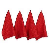 DII Basic Terry Collection Windowpane Dishtowel Set, 16x26, Red Solid, 4 Piece
