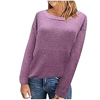 Womens Crew Neck Cable Sweater Plain Jumper Long Sleeve Knitted Pullover Tops Comfy Fall Fashion Sweaters Tops