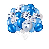 40 Pcs. Royal Blue, Light Blue, and White, (መልካም ልደት) Party Blue Confetti Latex 12 inch Balloons for Birthday, Wedding Party, Baby Shower Decoration.