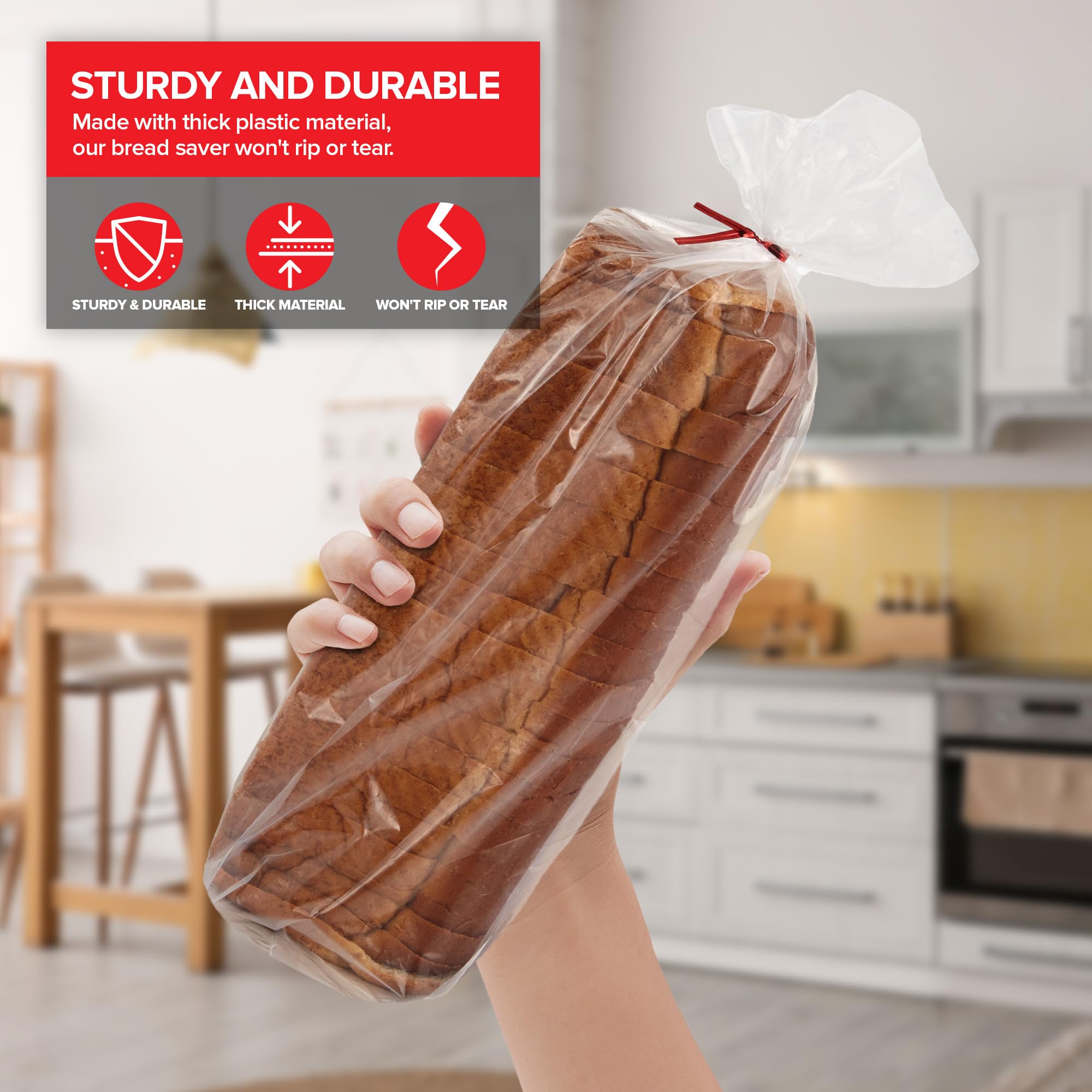 100 Pack Clear Plastic Bread Bags for Homemade Bread Adjustable and Reusable Large Disposable Storage Bag with Twist Ties for Fresh Home-Made Sourdough Loaf, Freezer Safe Airtight BPA-Free