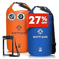 Earth Pak Waterproof Dry Bag - Roll Top Waterproof Backpack Sack Keeps Gear Dry for Kayaking & Fishing with Phone Case (Orange 10L & Blue 10L)
