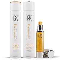 GK HAIR Balancing Shampoo and Conditioner Set for All Hair Types (10.1 fl. oz each) And Global Keratin GK Hair Smoothing Serum - 100% Pure Organic Argan Oil 1.69 or 0.34 Fl.oz Anti-Frizz Moistures