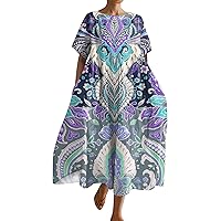 Casual Dresses for Women 2024 Spring Summer Flowers Plus Size 3/4 Sleeve Party A-Line Trendy Loose Dresses Summer Dress for Women Printed Patchwork Oversize Midi Dress