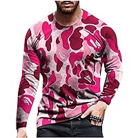 Mens Novelty Camo Print Tee Shirt Funny Graphic T-Shirt Fall Long Sleeve Tees Casual Workout Camouflage Shirts Tops
