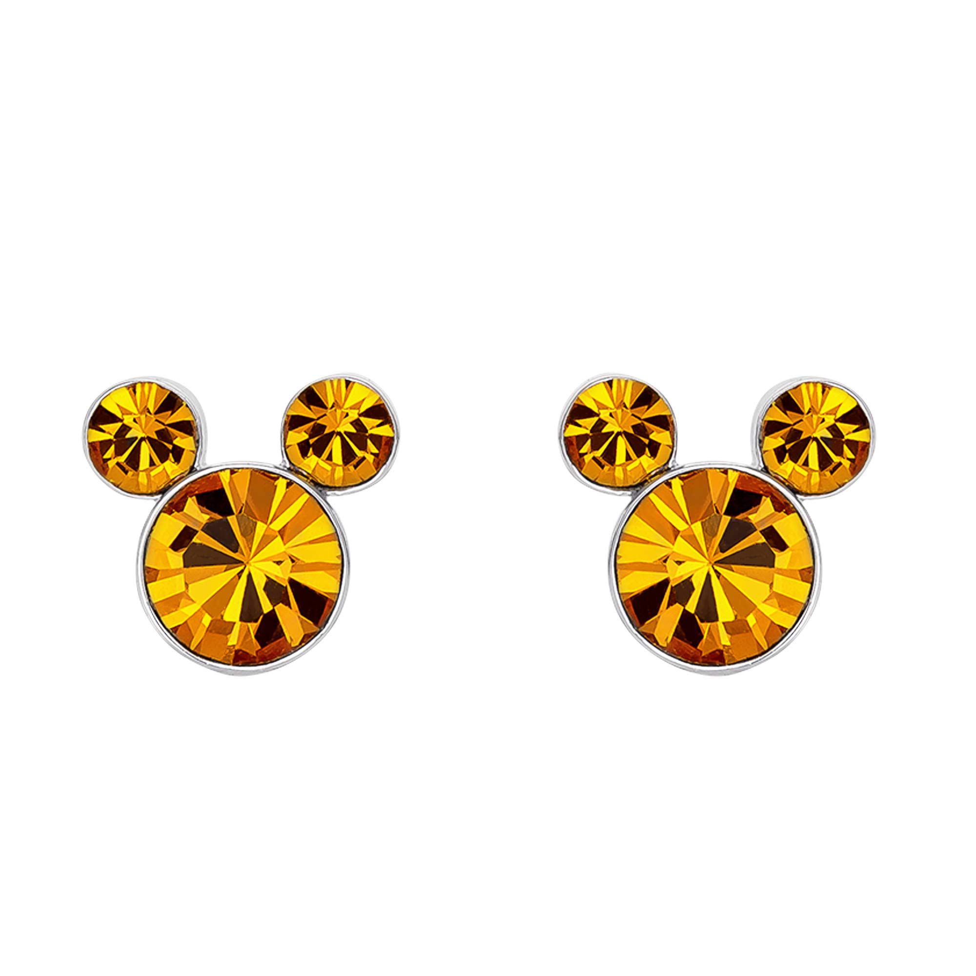 Disney Silver Plate Mickey Mouse Crystal Birthstone Stud Earrings