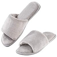 DL Open Toe Slippers for women Indoor, Cozy Memory Foam Womens House Slippers Summer Slip On, Comfy Soft Flannel Womens Bedroom Slippers Slide Breathable Size 5-6 7-8 9-10