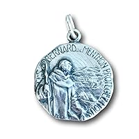 Sterling Silver St Bernard Medal - Patron of Hikers, Skiers and Mountain Climbers - Antique Replica
