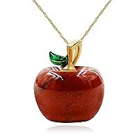 Uloveido Cute Apple-Shaped Necklace Semi Precious Stone Fruit Apple Pendant Necklace for Her
