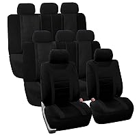 FH Group Car Seat Covers Sports Fabric Three Row Set Black Automotive Seat Covers, Airbag and Split Rear Car Seat Cover Universal Fit Interior Accessories for Cars Trucks and SUV Car Accessories