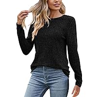 Women Autumn and Winter Solid Color Long Sleeve Lightweight Crew Neck Casual Tops Light Sweaters for Women