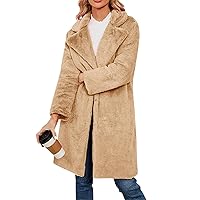 Women's Clothes Trendy Autumn And Winter Lapel Solid Color Cardigan Coat Plush Long Jacket Puffer Coat, S-XL