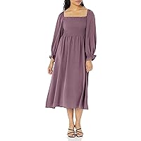 Floerns Women's Boho Square Neck Smocked Long Puff Sleeve A Line Maxi Dress