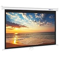100INCH Manual Pull Down White Projector Screen 16:9 1.2 Gain Retractable Auto-Locking 4K 8K 3D Ultra HD for Home Theater Movie Office Game Projection Screen with Slow Retract Mechanism