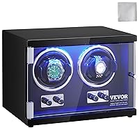 VEVOR Watch Winder, Rotating Watch Box for High-End Automatic Watches, 2 Watch Winder Case with Quiet Japanese Motors, LED Light, Adjustable Direction and Speed, Multi Modes