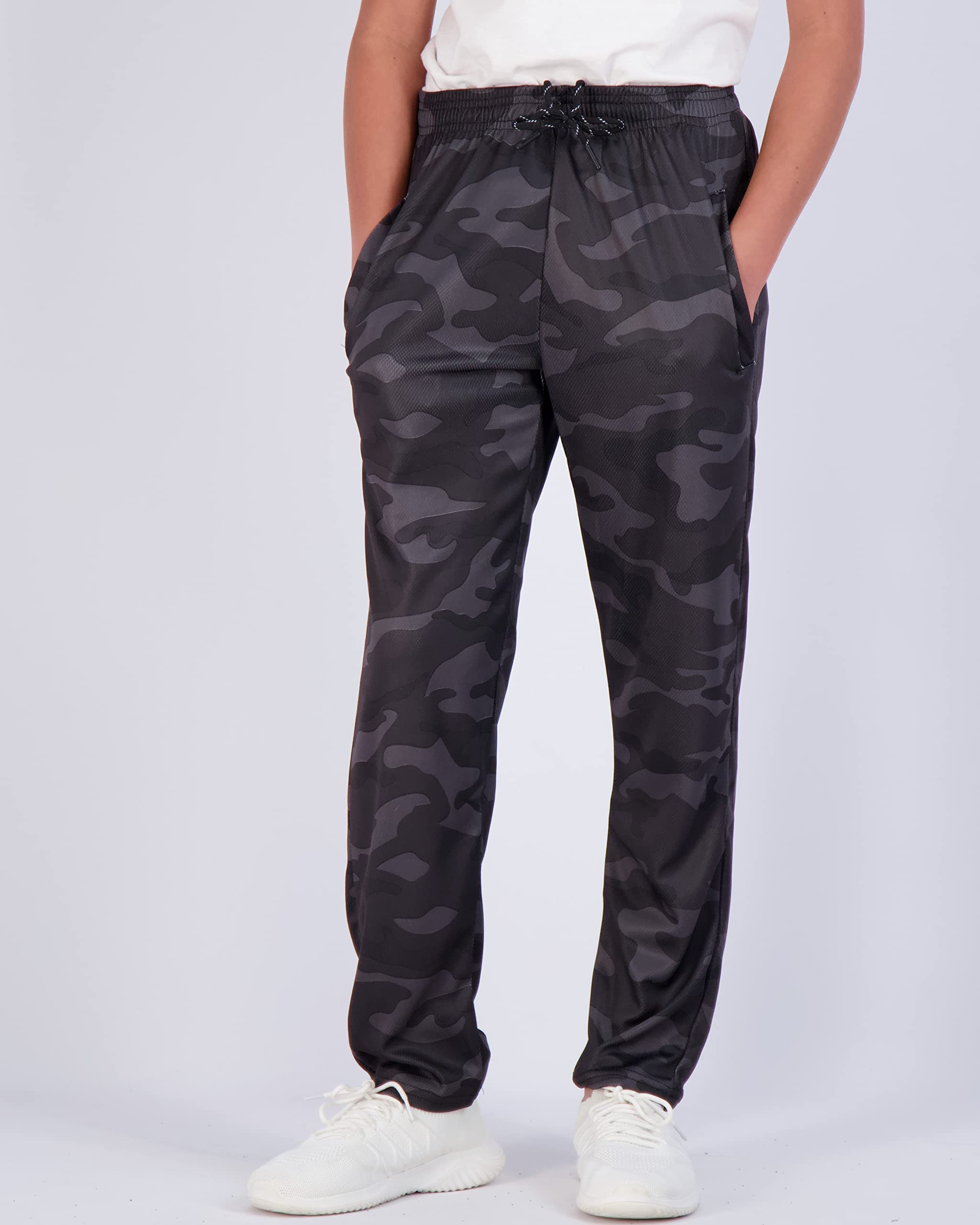 Real Essentials 3 Pack: Boys' Mesh Open Bottom Active Sweatpants with Pockets & Drawstring