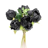 Angel Isabella Real Touch Artificial Peony for Decoration - Beautiful Artificial Flowers Arrangements for Home, Wedding, Corsage, Boutonniere - 6 Blooms and 2 Buds, Black