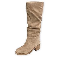 Steve Madden Darden Tan Suede Fashion Pull On Rounded Toe Low Heel Knee Boots