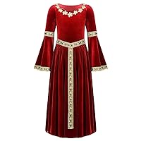 ACSUSS Big Girls Medieval Princess Maxi Dress Renaissance Long Bell Sleeve Vintage Retro Ball Gowns