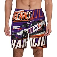 Denny Hamlin 11 Mens Swim Trunks Inseam Board Shorts Beach Swimwear Bathing Suit with Compression Liner and Pockets