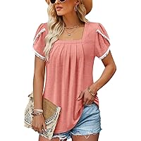 BETTE BOUTIK womens summer tops pleated square neck cute tops for women trendy going out Orange Pink X-Large
