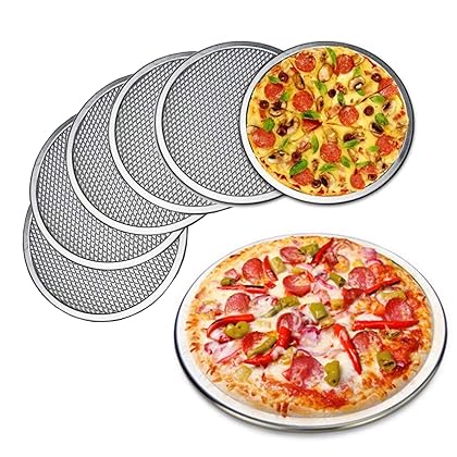 6 Packs Aluminum Alloy Pizza Pan with Holes, 12 Inch Commercial Grade Pizza / Baking Screen for Oven Round Pizza Crisper Tray Pizza Baking Tray for Home Restaurant, Seamless (12-Inch, Pack of 6)