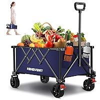 Collapsible Lounge Wagon, Wagon Cart Heavy Duty Foldable with Smallest Folding Design, Utility Grocery Small Wagon with All Terrain Wheels for Camping Shopping Sports Garden, Blue