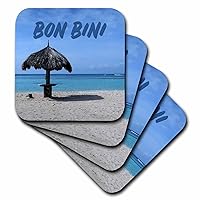 Stamp City - Typography - Bon Bini on a Photograph of an Umbrella at Baby Beach in Aruba. - Coasters (cst-327138-1)