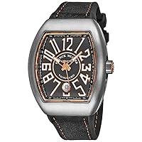 Vanguard Mens Titanium Automatic Watch - Tonneau Grey Face with Luminous Hands, Date and Sapphire Crystal - Brown Rubber Band Swiss Made Watch for Men V 41 SC DT TT BR 5N