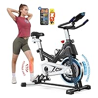 Magnetic Exercise Bike Stationary, Indoor Cycling Bike with Built-In Bluetooth Sensor Compatible with Exercise bike apps& Ipad Mount, Comfortable seat and Slant Board, Silent Belt Drive, 350LBS Weight Capacity