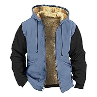 Mens Coats Winter Sherpa Fleece Lined Long Sleeve Jackets Zipper Vintage Print Coats Thick Warm Hoodies