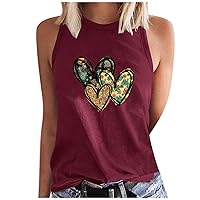 Womens Tank Tops Summer Casual Sleeveless Shirts Loose Fit Round Neck Heart Graphic Basic Vacation Party T-Shirt