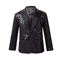 YiZYiF Kids Boys Sparkling Sequins Blazer Jacket Wedding Evening Party Dance One Button Formal Dress Suit