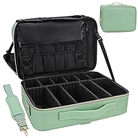 Relavel Makeup Case Large Makeup Bag Professional Train Case Travel Cosmetic Organizer Brush Holder Waterproof Makeup Artist Storage Box, 3 Layer Large Capacity (Green)
