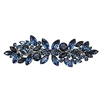 Faship Gorgeous Navy Blue Rhinestone Crystal Floral Hair Barrette Clip