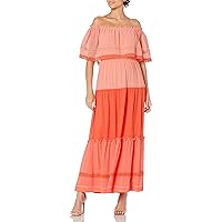 womens Taylor Dresses Off-the Shoulder Square Neck Pop-over Maxi Two Tone Chiffon Dress, Soft Orange, 16-17 US