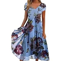 XJYIOEWT Long Sundresses for Women 2024 Plus Size, Women's Dress Casual Fashion Knitted Patchwork Women's Dress T Shirt