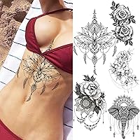 Large Henna Pendant Sexy Chest Temporary Tattoos For Women Adult Rose Flower Elephant Tattoo Sticker Underboob Tatoos