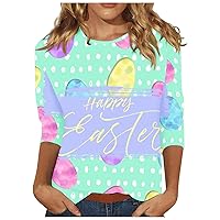 Happy Easter Womens Dressy Tops Fashion Casual 3/4 Sleeve Graphic Tees Trendy Crewneck Top Blouse Beach Tunic Shirts