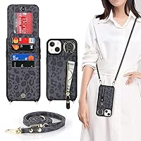 Jaorty iPhone 13 Case for Women with Card Holder,iPhone 13 Phone Case Wallet with Strap,Crossbody Lanyard Cases with Credit Card Slots Kickstand and Stand Case Ring Holder,6.1