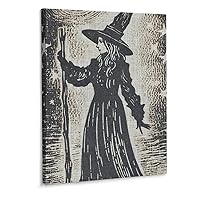 Beautiful Visual Art Aesthetics Halloween Witches, Witch Art, Gothic Aesthetics Eclectic Pumpkin Wall Art Canvas Wall Art Prints for Wall Decor Room Decor Bedroom Decor Gifts 16x20inch(40x51cm) Fram